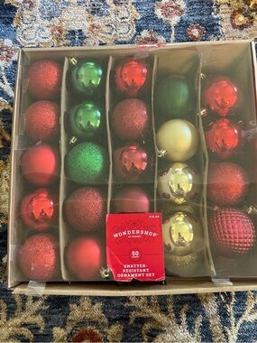 Wondershop Red, Green & Gold Shatter-Resistant Ornament Set